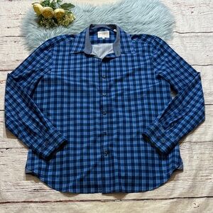 Con.Struct Blue Plaid Slim Fit 4-Way Stretch Button Down Shirt sz L